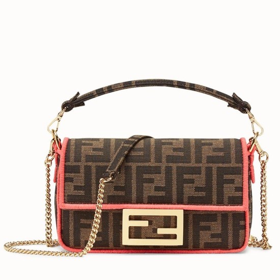 Replicas Minibolso Baguette Fendi Tejido FF con ribete fucsia Baratos