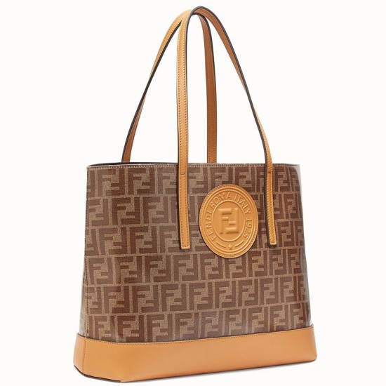 Replicas Bolso shopper con logotipo de Fendi en tejido esmaltado marrón Baratos