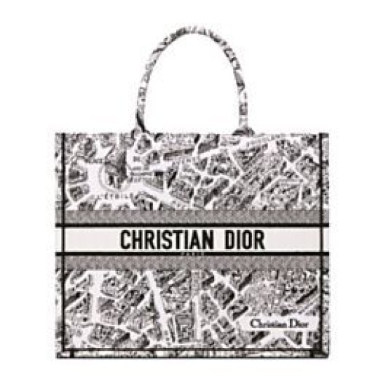 Replicas Christian Dior Bolso grande Dior Book Tote bordado con motivo Plan de Paris negro/blanco Baratos