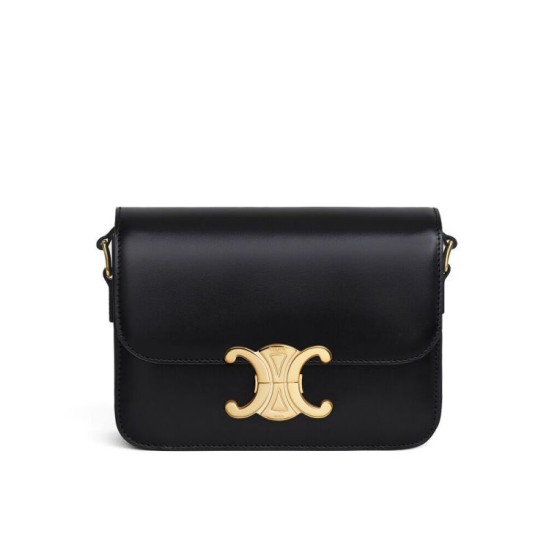 Replicas Bolso Celine Teen Triomphe Piel de becerro brillante Negro Baratos