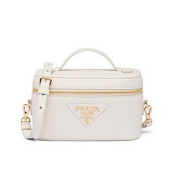 Replicas Minibolso de piel Prada 1BH202 Blanco Baratos