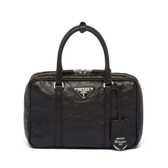 Replicas Prada Bolso mediano de piel de napa antigua con asa superior 1BB092 Negro Baratos