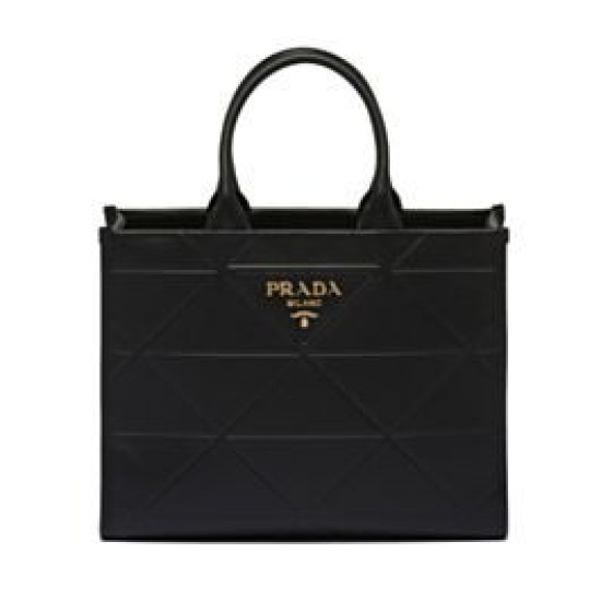 Replicas Prada Bolso mediano Prada Symbole de cuero con pespuntes 1BA378 Negro Baratos