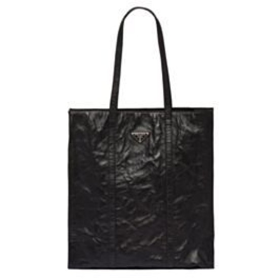 Replicas Prada Bolso tote mediano de piel de napa envejecida 1BG587 Negro Baratos