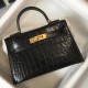 Replicas Hermes Kelly Mini II Bolso en relieve Cocodrilo Negro Baratos Imitacion