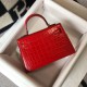 Replicas Hermes Kelly Mini II Bolso en relieve Cocodrilo Rojo Baratos Imitacion