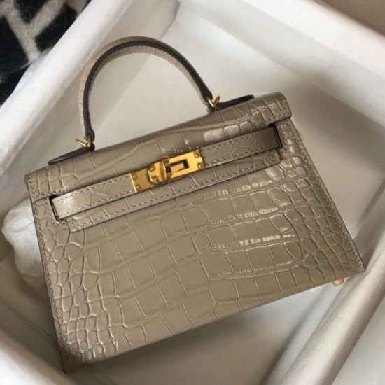 Replicas Bolso Hermes Kelly Mini II En Relieve Cocodrilo Taupe Baratos Imitacion