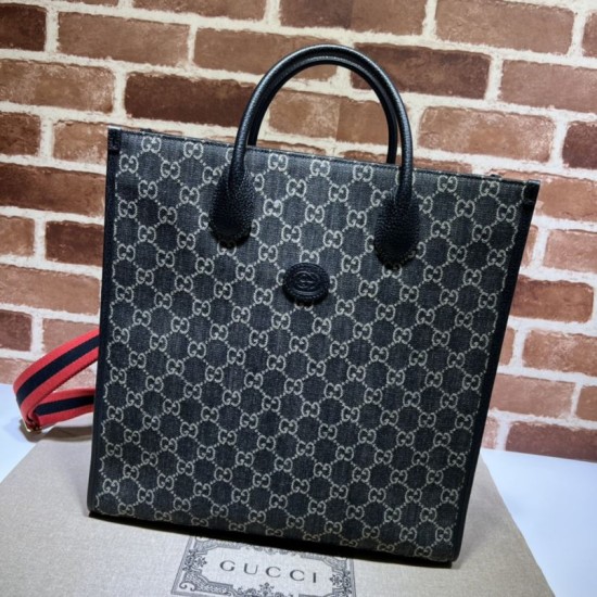 Replicas Gucci Bolso tote mediano con G entrelazada 674155 Negro Imitacion España