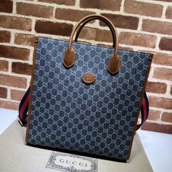 Replicas Gucci Bolso tote mediano con G entrelazada 674155 Café Imitacion España