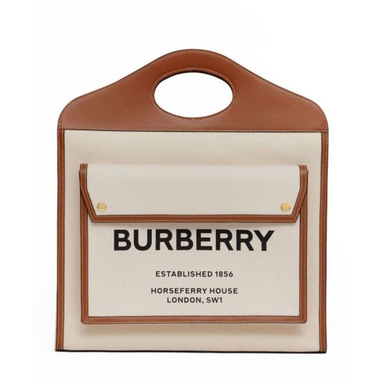 Replicas Burberry Bolso Pocket mediano de lona bicolor y piel Café Imitacion España