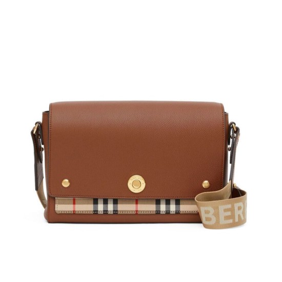 Replicas Burberry Leather and Vintage Check Note Bandolera Café Imitacion España