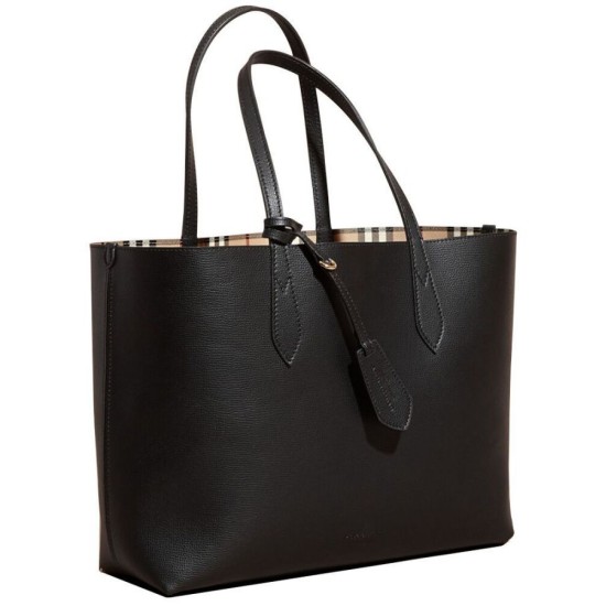 Replicas Burberry The Medium Reversible Tote en Haymarket Check y cuero 40496351 Negro Imitacion España