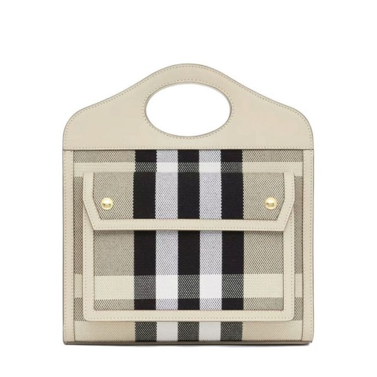 Replicas Burberry Mini bolso de bolsillo de cuero y lona a cuadros Crema Imitacion España