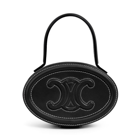 Replicas Celine Oval Minaudiere Cuir Triomphe de piel de becerro lisa negra Imitacion España