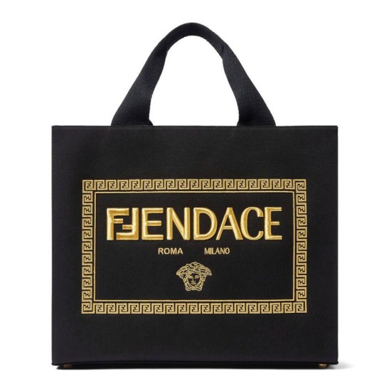 Replicas Fendi Fendace Logo Bolso tote mediano negro Imitacion España