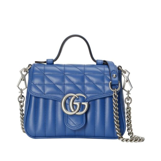 Replicas Gucci GG Marmont Mini bolso con asa superior azul Imitacion España