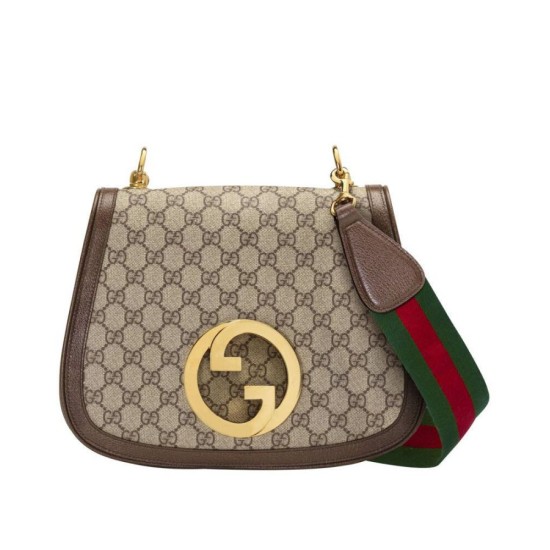 Replicas Gucci Bolso de hombro mediano con G redonda entrelazada 699210 Café oscuro Imitacion España