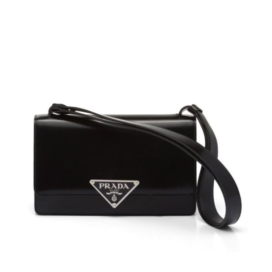 Replicas Bolso Prada Embleme de piel cepillada negro Imitacion España