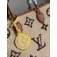 Replicas Bolso Louis Vuitton OnTheGo MM en rafia con cuero marrón M57707 Baratos Imitacion