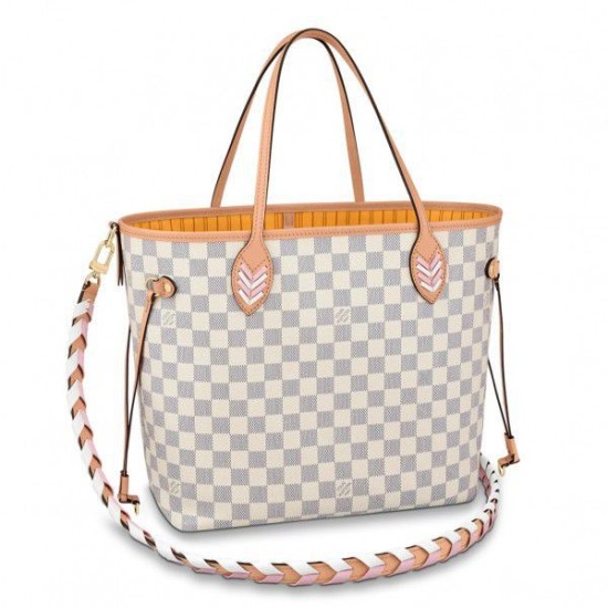 Replicas Bolso Louis Vuitton Damier Azur Neverfull MM con correa trenzada N50047 Baratos Imitacion