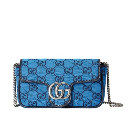 Replicas Gucci GG Marmont Multicolour Super Mini Bag 476433 Azul Imitacion Baratos