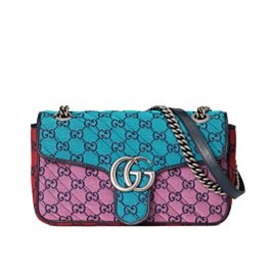 Replicas Bolso de hombro pequeño Gucci GG Marmont multicolor 443497 azul Imitacion Baratos