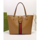 Replicas Bolso tote Gucci mediano con doble G y tribanda 649577 Café Imitacion Baratos