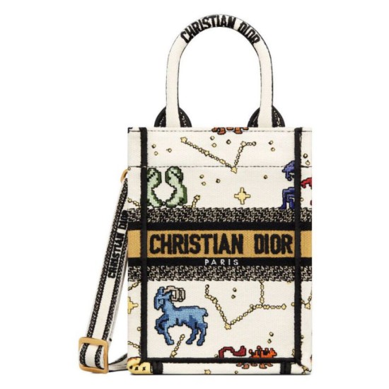 Replicas Christian Dior Mini Dior Book Tote Bolso para teléfono Crema Baratos España