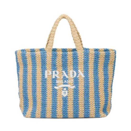 Replicas Bolso tote Prada grande de rafia azul Baratos España