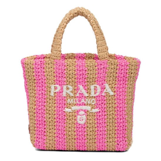 Replicas Bolso tote pequeño de rafia de Prada Peachblow Baratos España