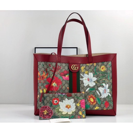 Replicas Gucci Ophidia GG Flora Medium Tote Bag 547947 Rojo Baratos Imitacion