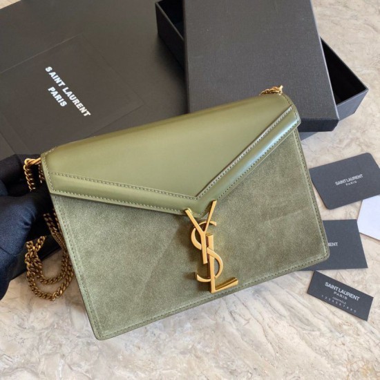 Replicas YSL Saint Laurent Cassandra Medium Suede Bolsa Light Green Baratos Imitacion