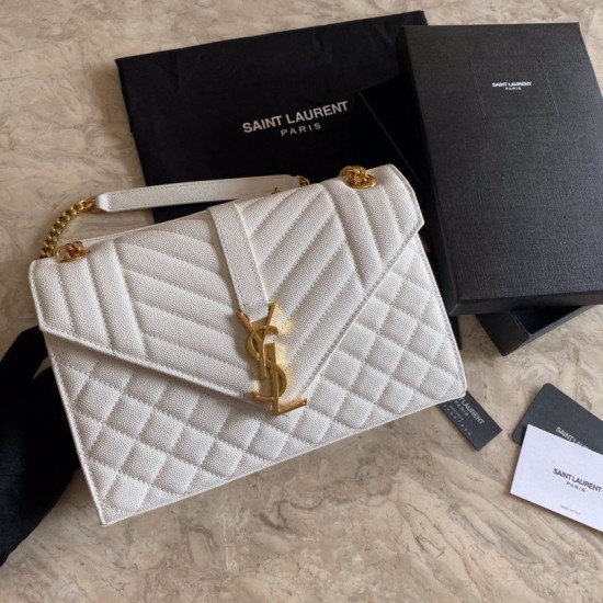 Replicas YSL Saint Laurent Medium Sobre Bolsa Mix Matelasse Blanco Baratos Imitacion