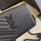 Replicas YSL Saint Laurent Monogram Envelope Chain Wallet Cuero granulado Negro Negro Herrajes Baratos Imitacion