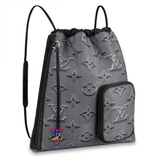 Replicas Louis Vuitton Mochila con cordón Monogram Gris-negro M44940 Baratos Imitacion