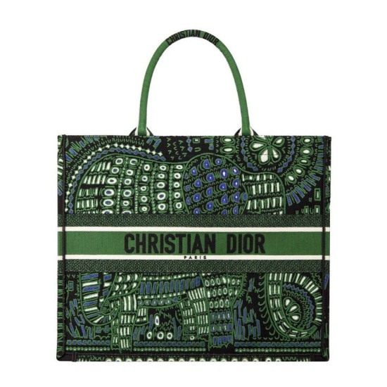 Replicas Christian Dior Book Tote Dior Animals Bolsa de lona bordada verde Baratos Imitacion