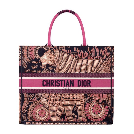 Replicas Christian Dior Fuchsia Dior Libro Tote Dior Animales Bordados Canvsa Bolsa Peachblow Baratos Imitacion