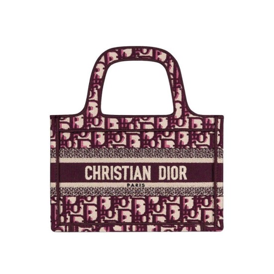 Replicas Christian Dior Mini Book Tote Bolsa de lona bordada oblicua original de Dior roja Baratos Imitacion