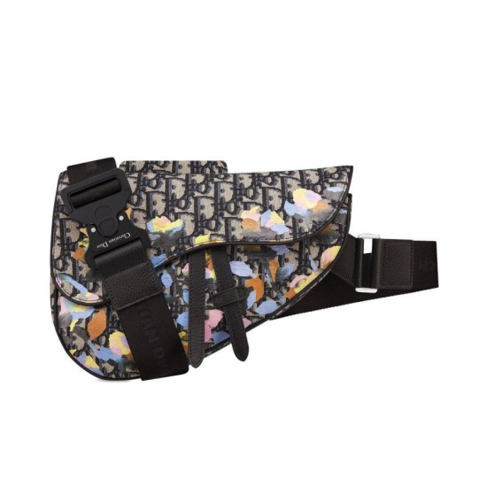 Replicas Christian Dior Oblique Jacquard y Alex Foxton Print Saddle Bag Dark Blue Baratos Imitacion