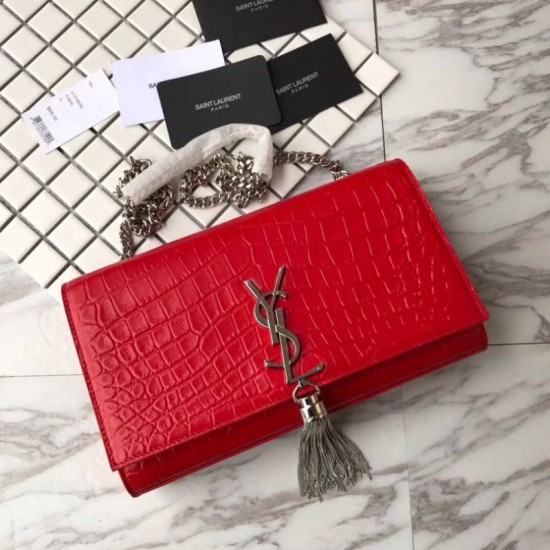 Replicas Hombro Saint Laurent Medio Kate Monogram Cocodrilo Bolsa Roja Baratos Imitacion