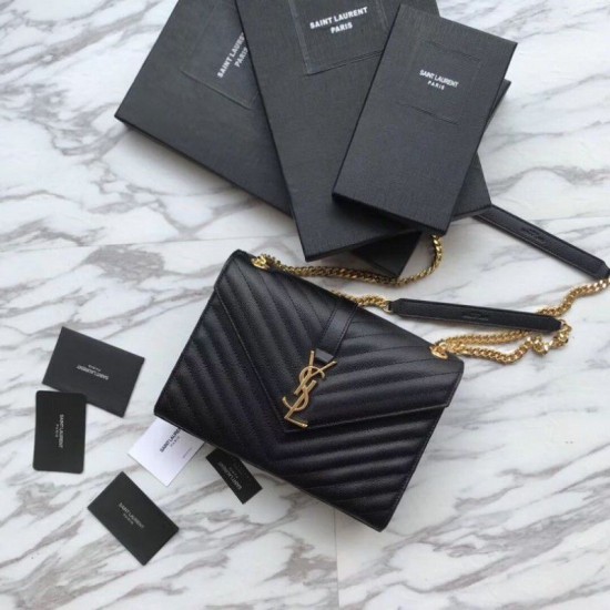 Replicas YSL Saint Laurent Envelope Pequeña Bolsa de oro en relieve en relieve Hardware Baratos Imitacion