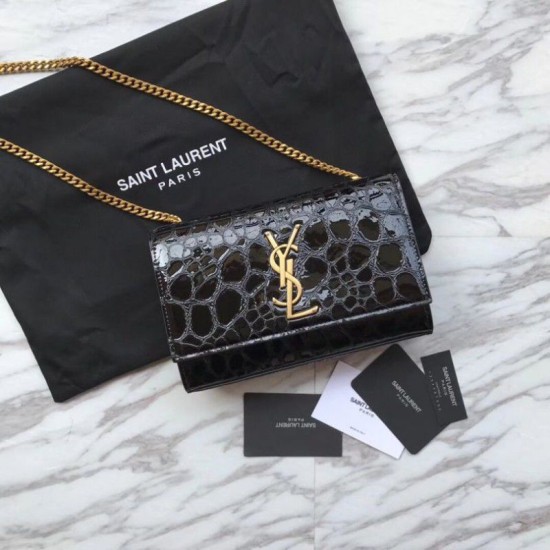 Replicas YSL Saint Laurent Kate Medium Bolsa Negra Patente Baratos Imitacion