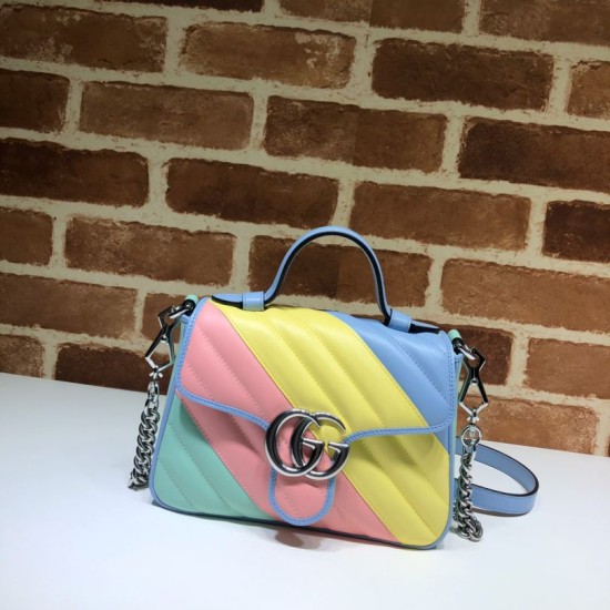 Replicas Gucci GG Marmont Mini bolso de asa superior 583571 Multicolor Azul Baratos Imitacion