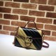 Replicas Gucci GG Marmont Mini bolso de asa superior 583571 Negro / Amarillo Baratos Imitacion