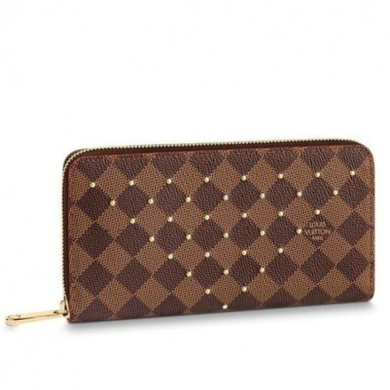 Replicas Louis Vuitton Cartera Zippy Damier Ebene Studs N60122 Baratos Imitacion