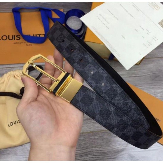 Replicas Louis Vuitton M6067S Pont Neuf 35mm Cinturones Damier Cobalt Canvas Gold Buckle Baratos Imitacion