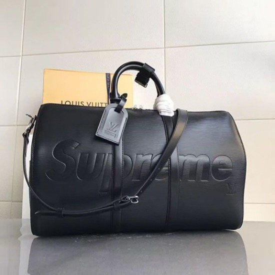 Replicas Louis Vuitton x Supreme Keepall 45 Bandouliere negro M53419 Baratos Imitacion