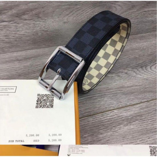 Replicas Louis Vuitton M0040Q Reverso 40mm Cinturón reversible para hombre Damier Azur And Damier Graphite Canvas  Buckle Baratos Imitacion