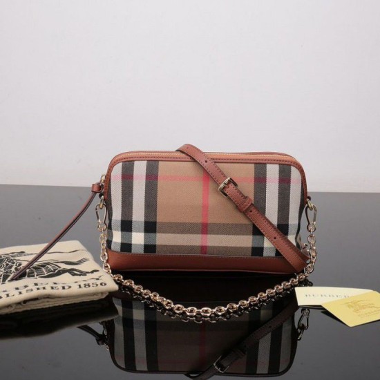 Replicas Bolso Bandolera Burberry Haymarket Check Marrón Baratos Imitacion