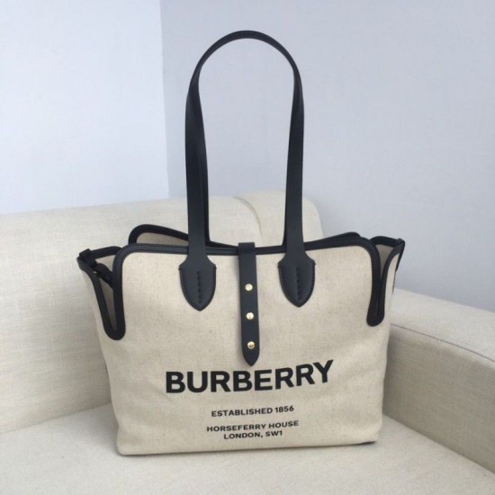 Replicas Bolso tote de lona con logo Burberry Horseferry negro Baratos Imitacion